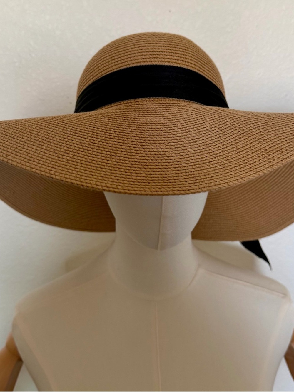 Bundle! - Two Wide Brim Sun Hats- Black Ribbon Trim - Tan and Navy - Picture 2 of 7
